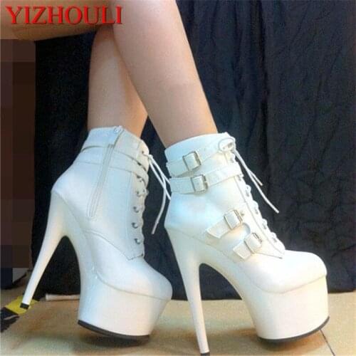 Women motorcycle boots fashion short boots buckle ankle boots 15cm high heels Platform shoes classic strappy winter boots