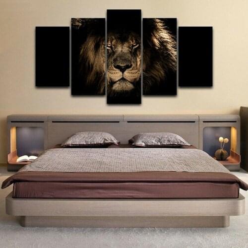 5 Piece Animal Poster Modular Black Background Animal sleeping lion Wall Art Canvas Paintings Wall Decorations for Living Room