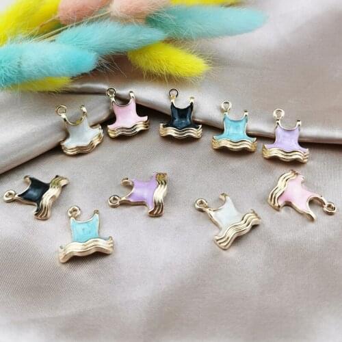 MuhNa 10pcs Mini Dance Dress Metal Enamel Charms Girls Ballet Skirt Pendant Dangle For Earrings Bracelet DIY Jewelry Accessory