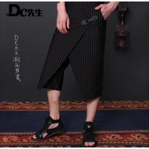 2020 Men Summer Casual Harem Pants Culottes Tide Hairstylist Nightclub Personality Stripe Ankle Length Pants Singer Costumes