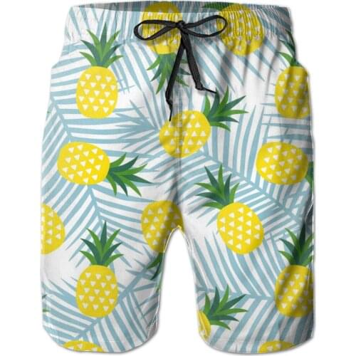 Men Beach Shorts Quick-drying Men Swimming Trunks Yellow Pineapple With Triangles Geometric Fruit Men Swimwear Swimsuit