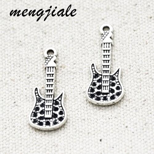 16pcs Tibetan Silver Guitar Charms Alloy Metal Musical Instrument Pendants For DIY Jewelry Accessories Making 30*12mm