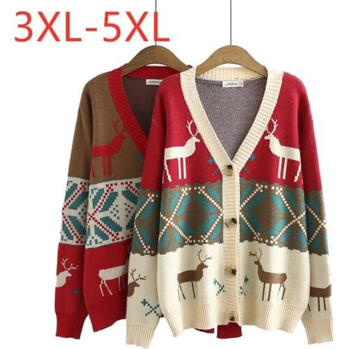 New 2020 ladies autumn winter plus size knit sweater jacket for women large long sleeve button print cardigan coat 3XL 4XL 5XL