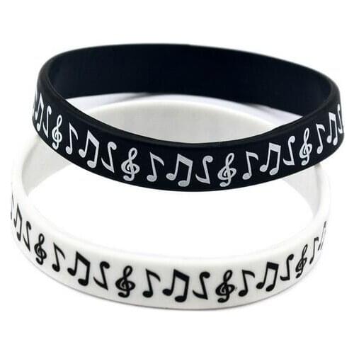 New 50pcs Musical Note Wristband Silicone Promotion Filled In Color Bracelet T-31