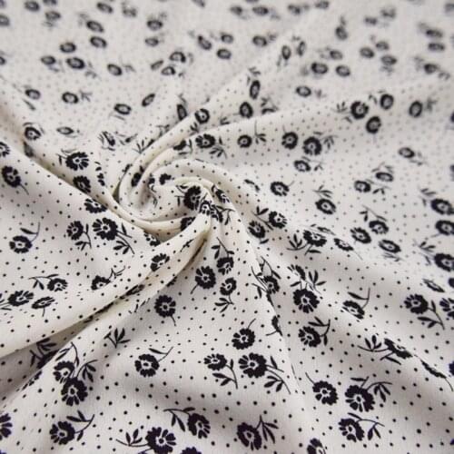 Half Meter Beige Bottom With White Little Flower Round Dot Chiffon Fabric For Dress Shirt Ladys Garment Sewing Tissue T1597