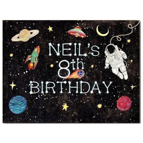 Custom Galaxy Space Astronaut Planet Spacecraft Rocket Star Black backgrounds Computer print birthday backdrop