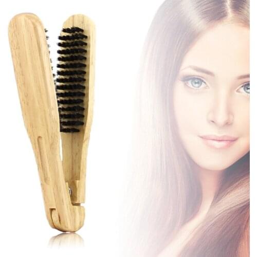 Professional Double Brushes Hairdressing Comb V Type Straight Hair Brush Wooden Handle Anti-static Hairs Styling Tools