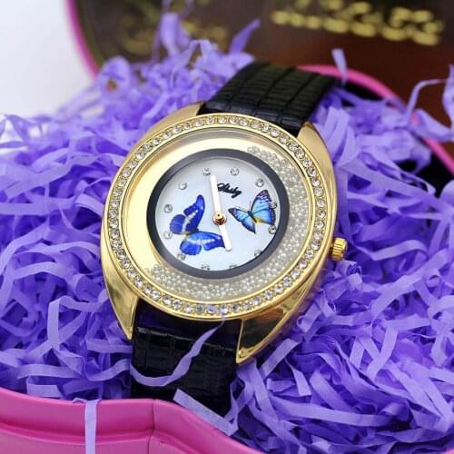 Shsby New Leather Quartz Wristwatch Fashion Rhinestone Rolling Beads Gold Female Watches Flower Butterfly Women Dress Watch
