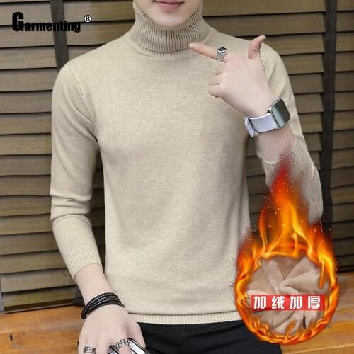 Garmenting 2021 Autumn Winter Fleece Sweater Turtleneck Knitwear Men Smart Casual Pullovers Kpop Knitted Sweater Mens Clothing