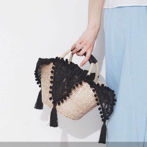 Woven Summer Beach Bag Lady Style Lace Scarf Bag Straw Woven Bag