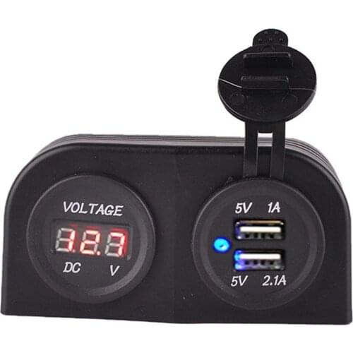 Universal Tent Type 5V 1/2.1A Dual USB Car Charger Sockets Power Outlet with LED Red Digital Display Panel for Motorcycle Car