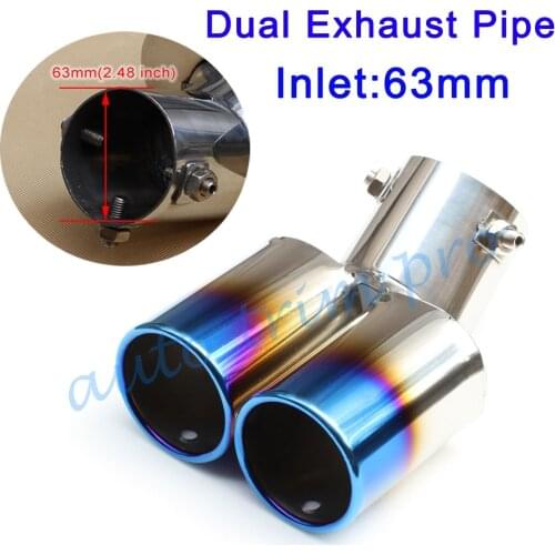 Universal 2.48" 63mm Caliber Rear Exhaust Muffler Tail Tip End Pipe Dual Outlet Decorate Car Accessories
