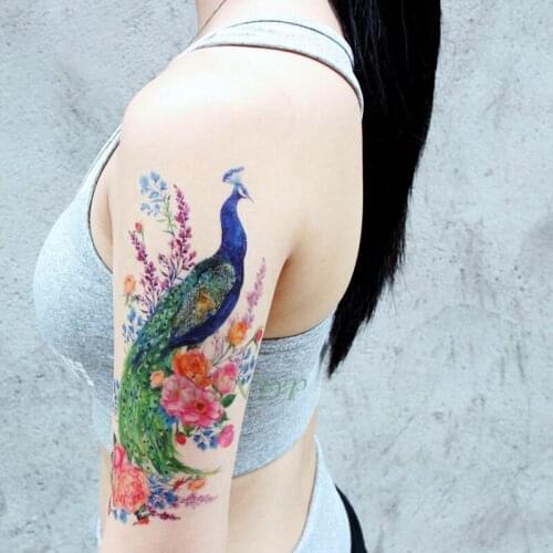 Waterproof Temporary Tattoo Sticker peacock flower fake tatto Cool flash tatoo tatouage temporaire body art for girl women men