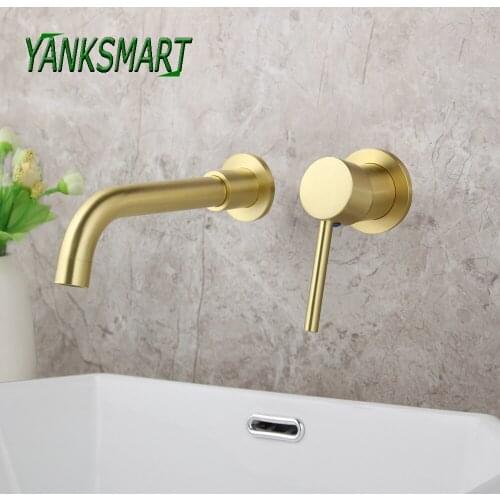 YANKSMART Golden Brushed Bathroom Bathtub Basin Sink Faucet Wall Mounted Single Handle Faucets Cold And Hot Mixer Water Tap