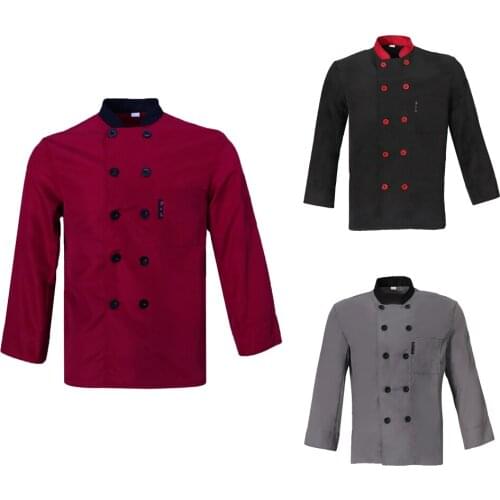 Women Men’s Chef Jacket Long Sleeves Double Breasted Shirt Uniform M-3XL