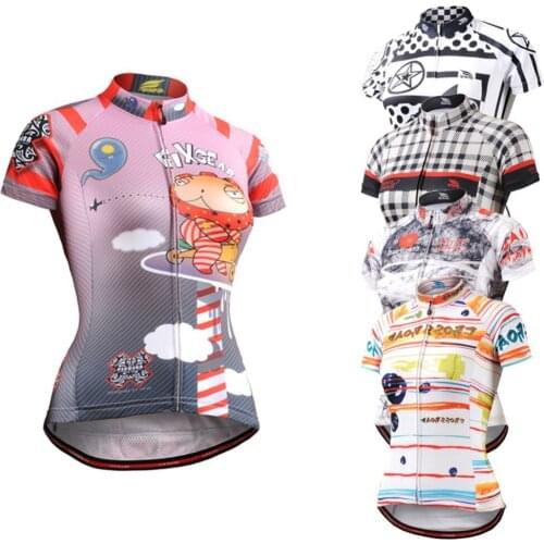 Women Allover Print Short Sleeve Cycling Jersey Slim-fitting UV Protection Ultralight MTB Road Bike Bicycle Tops Tees