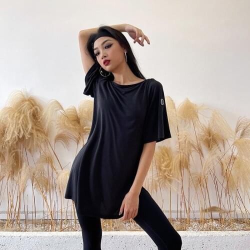 2021 New Latin Dance Costumes For Women Loose Short Sleeved Tops Latin Practice Clothes Chacha Samba Latin Dance Dress DW033