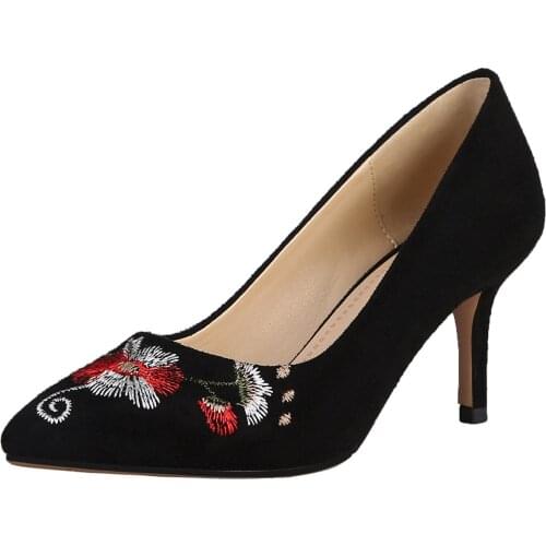 Fashion embroidery womens shoes in 2019 age season high with fine with pointed 33-4600 take shallow single shoes wet