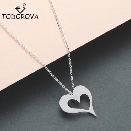Todorova Long Chain Love Heart Necklaces for Women Girls Jewelry Stainless Steel Guardian Angel Necklace Collane Donna Jewellery