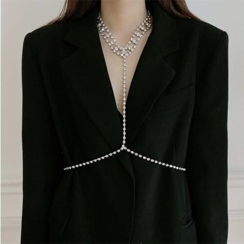 Origin Summer Luxury Hollow Out Rhinestone Pendant Necklace for Women Bling Bling Metallic Long Tassel Necklace Jewellery