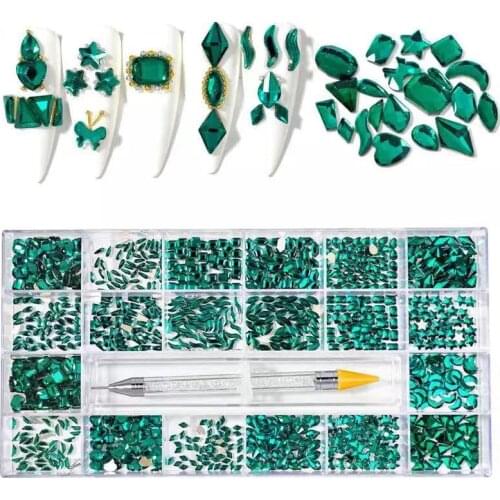 1Set Super Set Multi-size Crystal AB Nail Rhinestones Drill pen Various Shapes 3D Nails Art Decorations Accessories