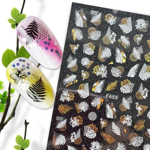 1pcs Nail Sticker Russian Letter Leaf 3D Decals Black Gold Self Adhesive Slider For Nails Art Alphabet Design Decor