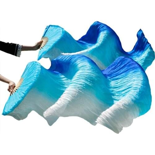 100% Silk/Imitation Silk Belly Dance Fans High Quality Chinese Silk Fans 1 Pair Handmade Dyed Silk Dance Fans Performance Props