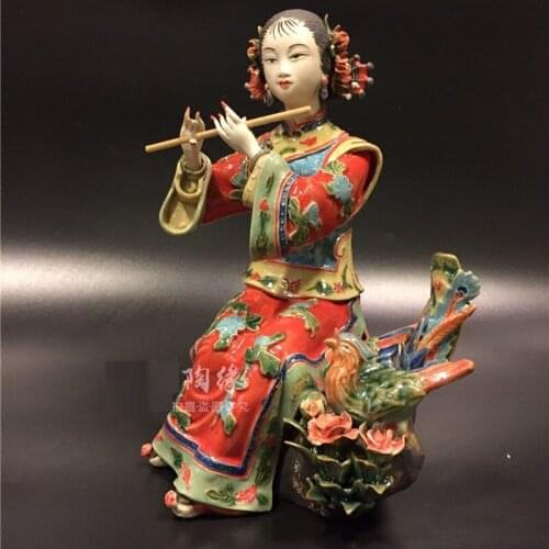 Chinese Style Creative Ceramic Classical Flute Lady Statue Cute Beautiful Women Figurine Home Decoration Collection Crafts R3966