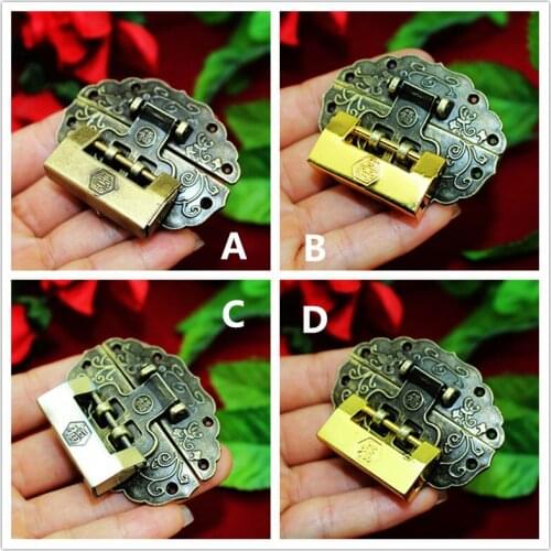 Wooden Box Lock,Jewelry Box Vase Buckle,Metal Box Hasp,Decorative Hasp,Pattern Carved,Antique Vintage Lock Set,Bronze Tone