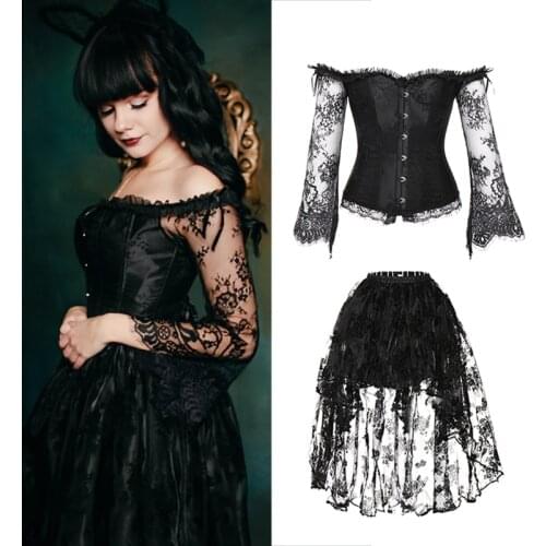 Corset Gothic Bustier Burlesque Tops With Dress Vintage Gorset Steampunk Boned Palace Corselet Body Shaper Tummy Slimming Sheath