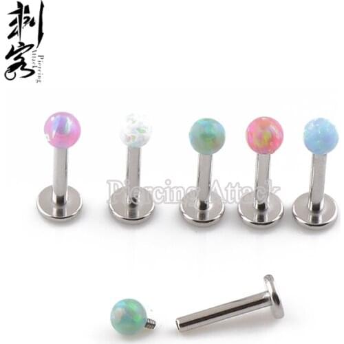316L Surgical Steel Internally Threaded Opal Labret 1.2x8x3mm Opal Body Jewelry
