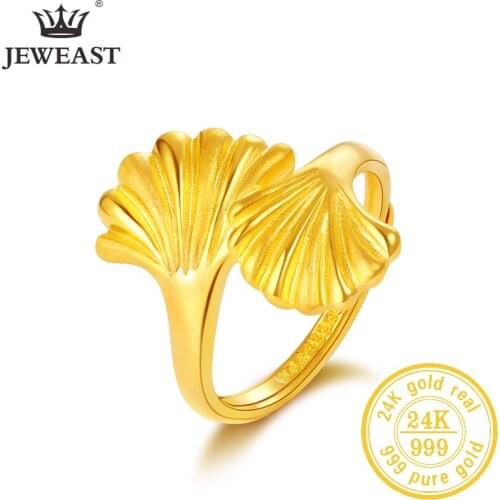 JLZB 24K Pure Gold Ring Real AU 999 Solid Gold Rings Shiny Heart Beautiful Upscale Trendy Classic Jewelry Hot Sell New 2020