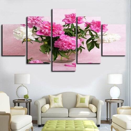 Painting Pink Flower Full Round Drill DIY Diamond 5D 5 Pcs Embroidery Handicraft Picture Modern Wall Art Home Decor Cross Stitch
