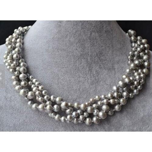 Classic Favorite Pearl Wedding Necklace Grey 5-8mm 45cm Genuine Freshwater Pearl Handmade Fine Jewelry Women Gift