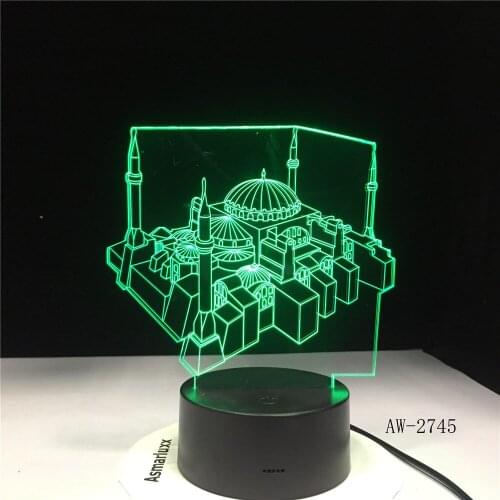 Colorful Gradient 3D Led Mosque Building Table Desk Lamp Led Kids Sleeping Bedroom Night Light Bedside Decor Light Fixtures 2745