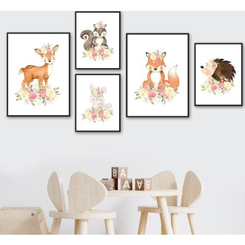 Bear Fox Deer Rabbit Raccoon Squirrel Safari Wall Art Canvas Painting Nordic Posters And Prints Wall Pictures Kids Room Decor