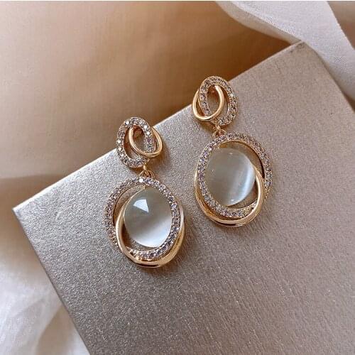 Fashion Circle Nature Stone Dangle Earrings Crystal Heart Earring for Woman Girl Charm Festival Jewelry