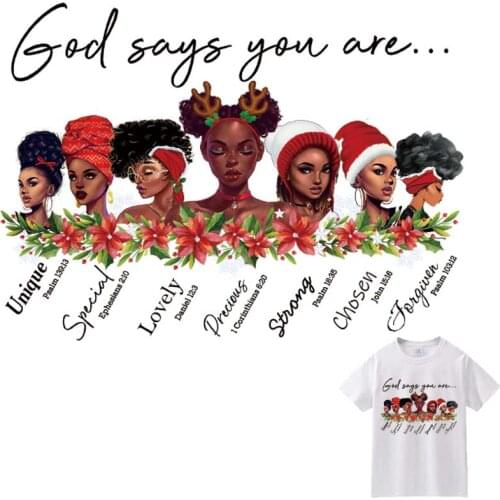 Fashion Christmas Girls Iron-On Patches For Clothing Washable T-Shirts Thermo Adhesive Stickers Merry Christmas Clothes Applique