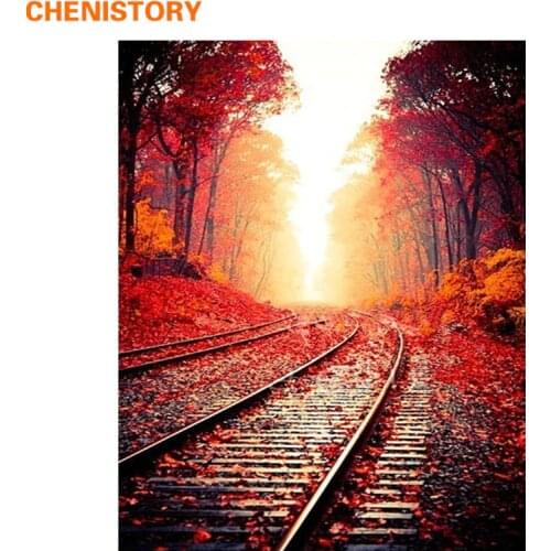 CHENISTORY Frameless Autumn Railway DIY Painting By Numbers Landscape Modern Wall Art Painting Picture By Numbers For Home Decor