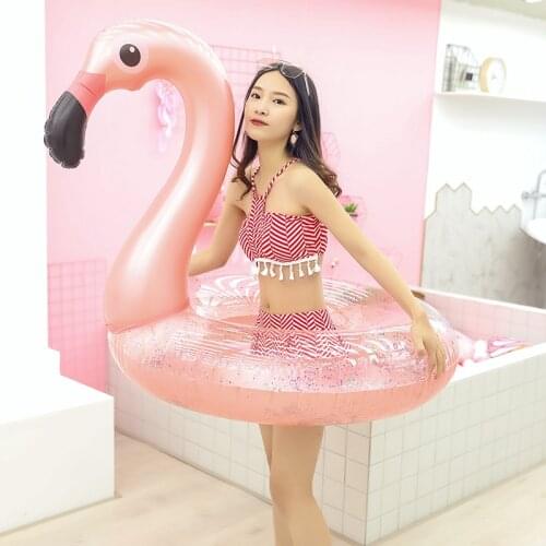 Inflatable Flamingo Pool Float Swimming Ring Circle Rubber Ring for Adult Kids Floating Seat Summer Beach Party Pool Toys