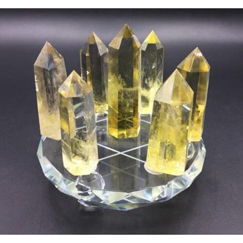 Natural citrine smoky crystal wand quartz Seven star array gemstone point Seven Star group Chakra+glass stand reiki healing
