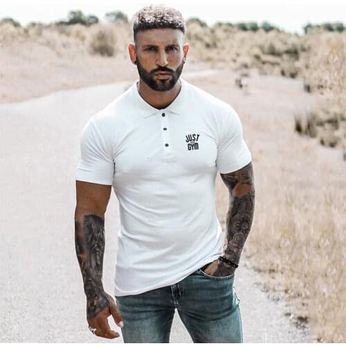 New Fashion Brand Polo Shirt Mens Summer Turn Collar Slim Fit Solid Color Button Breathable Polos Sports Men Gym Clothing