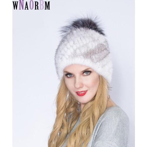 New winter authentic water mink hat ladies 100% natural mink fur cap 2021 high quality warm elastic earmuffs