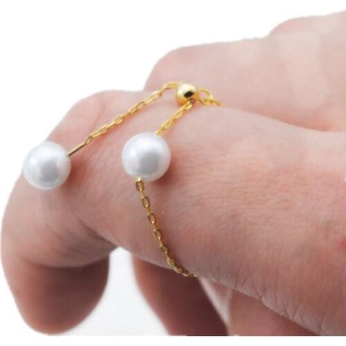 Newest design S925 sterling silver Ring chain Pearls Rings Jewelry Fittings Open Size Adjustable Rings