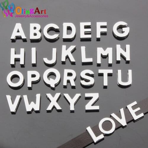 Olingart 10pcs/lot Full set of English letters shapes etc Flat Slider Spacer fit 10mm Flat Leather Cord Bracelet Jewelry Making