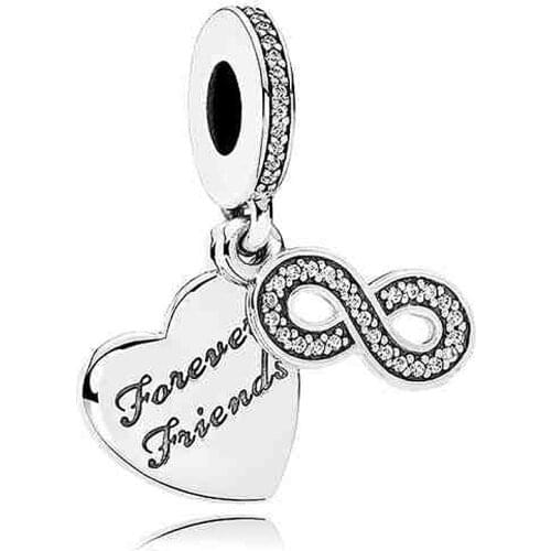 Original Heart Forever Friend With Crystal Pendant Bead Fit 925 Sterling Silver Bead Charm Europe Bracelet DIY Jewelry