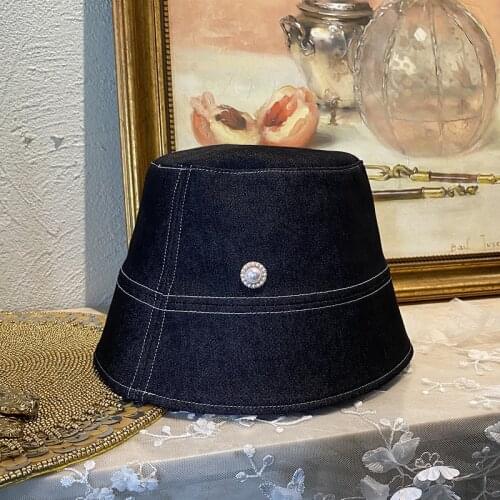 2021 Fashion Bucket Hat For Women Denim Cotton Beads Hat Aesthetic Visor Outdoor Cap Famous Designer
