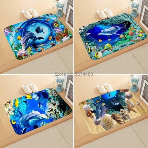 Retro Dolphin Marine Life Underwater World Printing Mat Non-slip Mat Bathroom Mat