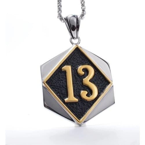 Silver color Gold color Mens 316L Stainless Steel Lucky 13 Biker Motorcycle Club Pendant Mens Jewelry