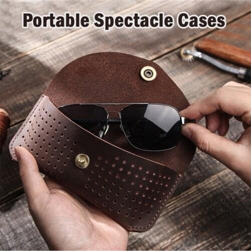 Handmade Cow Leather Eye Glasses Bag for Sunglasses Protector Case Protable Glasses Box for Eyeglass Storage PouchHolder
